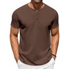 COOFANDY Men’s T-Shirts Henley Short Sleeve Cotton Shirts Button Tee Tops(Brown)