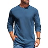 COOFANDY Mens Waffle Long Sleeve Shirt Crewneck T Shirt Casual Pullover Tee(Blue)