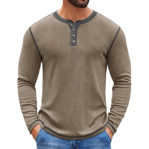 COOFANDY Mens Henley Shirts Long Sleeve Button T-Shirt Fashion Casual Pullover Shirts Soft Stretch Tees Tops(Khaki)
