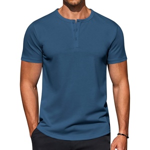 COOFANDY Men’s T-Shirts Henley Short Sleeve Cotton Shirts Button Tee Tops(Blue)