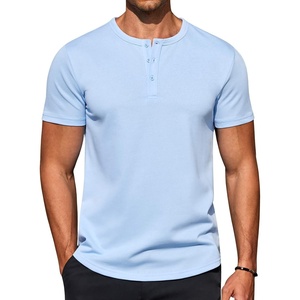 COOFANDY Men’s T-Shirts Henley Short Sleeve Cotton Shirts Button Tee Tops(Light Blue)