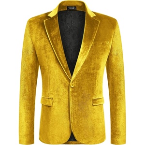 COOFANDY Men’s Velvet Blazer Notched Lapel Velour Suit Jacket One Button Tuxedo Jackets for Wedding Prom Party Dinner(Gold Yellow)