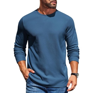 COOFANDY Mens Waffle Long Sleeve Shirt Crewneck T Shirt Casual Pullover Tee(Blue)