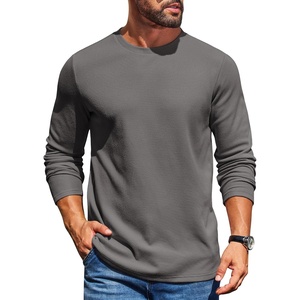 COOFANDY Mens Waffle Long Sleeve Shirt Crewneck T Shirt Casual Pullover Tee(Dark Gray)