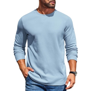 COOFANDY Mens Waffle Long Sleeve Shirt Crewneck T Shirt Casual Pullover Tee(Light Blue)