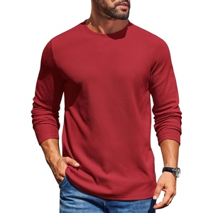 COOFANDY Mens Waffle Long Sleeve Shirt Crewneck T Shirt Casual Pullover Tee(Red)