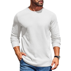 COOFANDY Mens Waffle Long Sleeve Shirt Crewneck T Shirt Casual Pullover Tee(White)