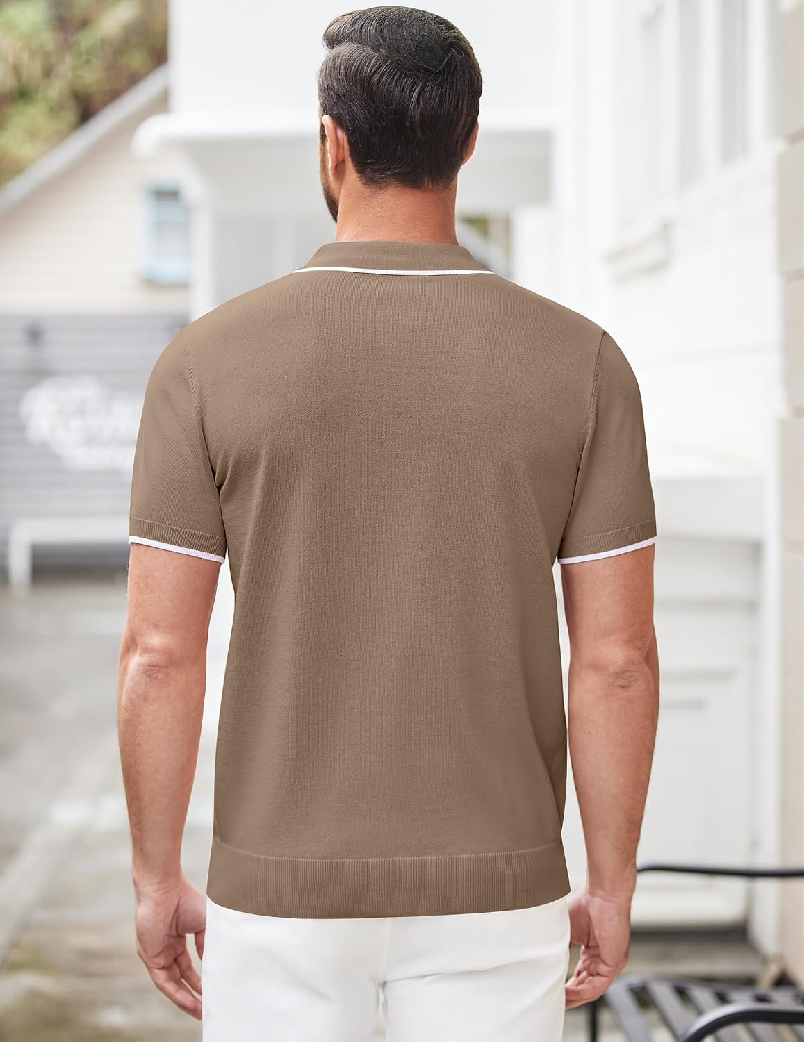 image:imageCOOFANDY Mens Zipper Polo Shirt Casual Knit Short Sleeve Polo Golf T Shirt1khaki
