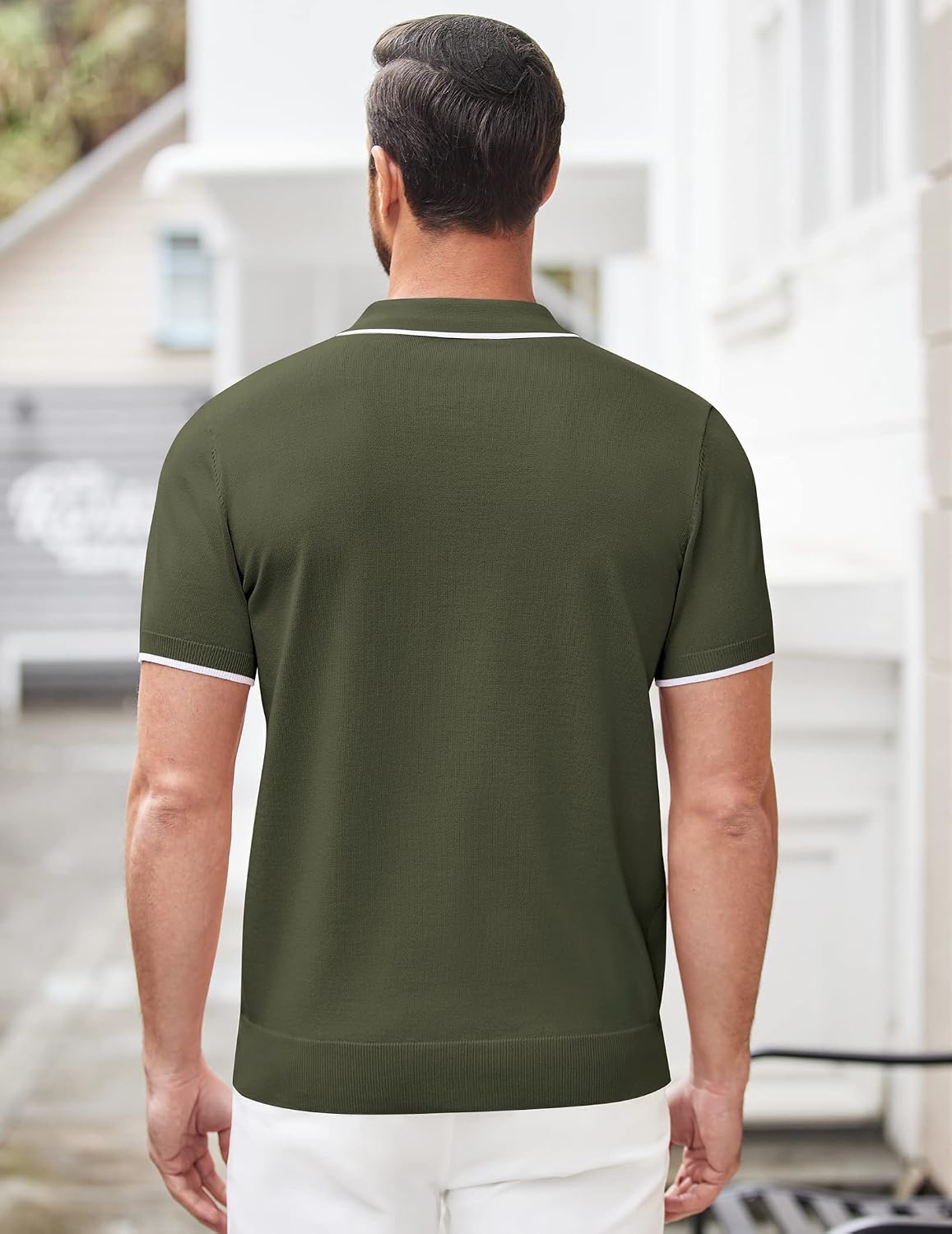 image:imageCOOFANDY Mens Zipper Polo Shirt Casual Knit Short Sleeve Polo Golf T ShirtEarmy Green