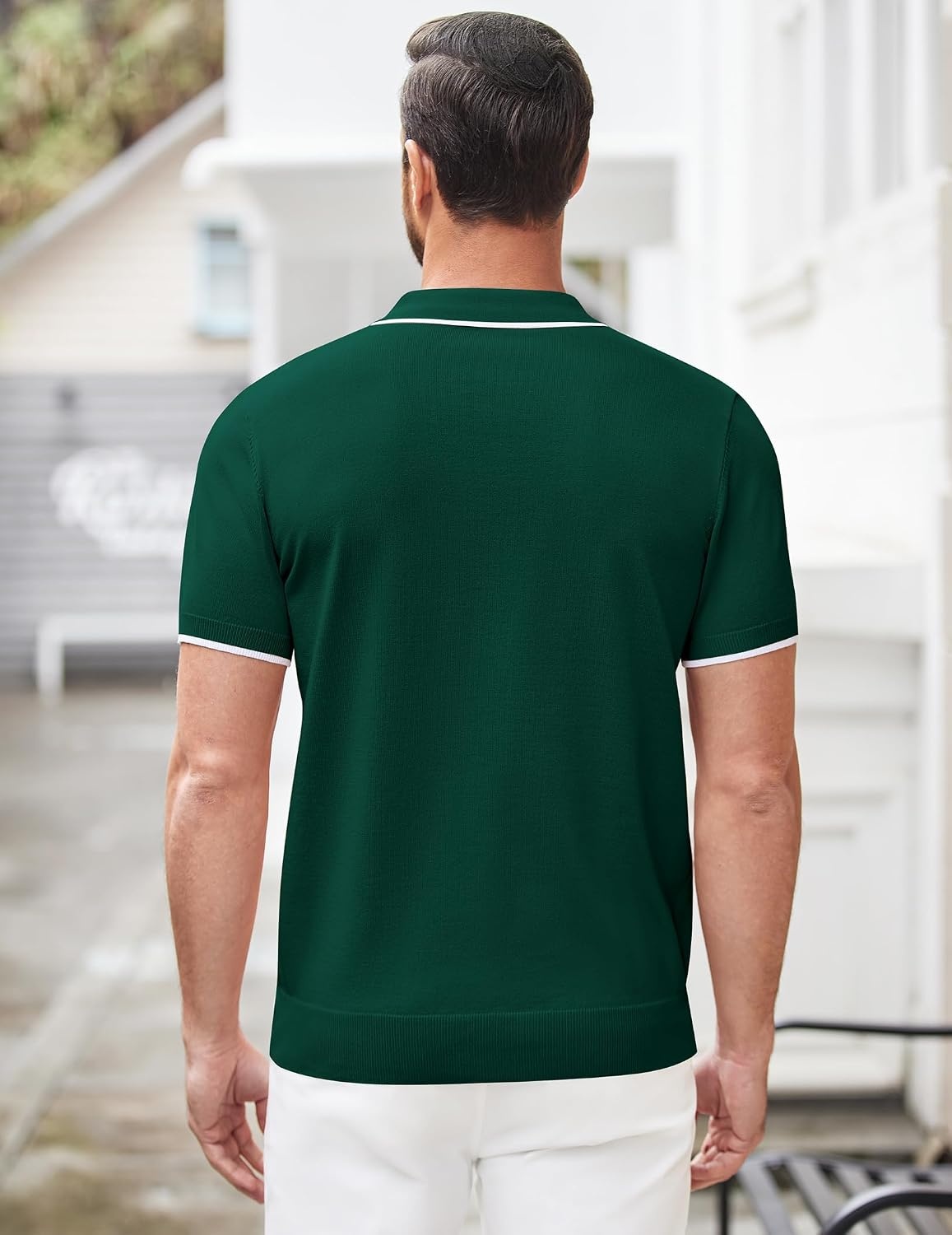 image:imageCOOFANDY Mens Zipper Polo Shirt Casual Knit Short Sleeve Polo Golf T ShirtGreen