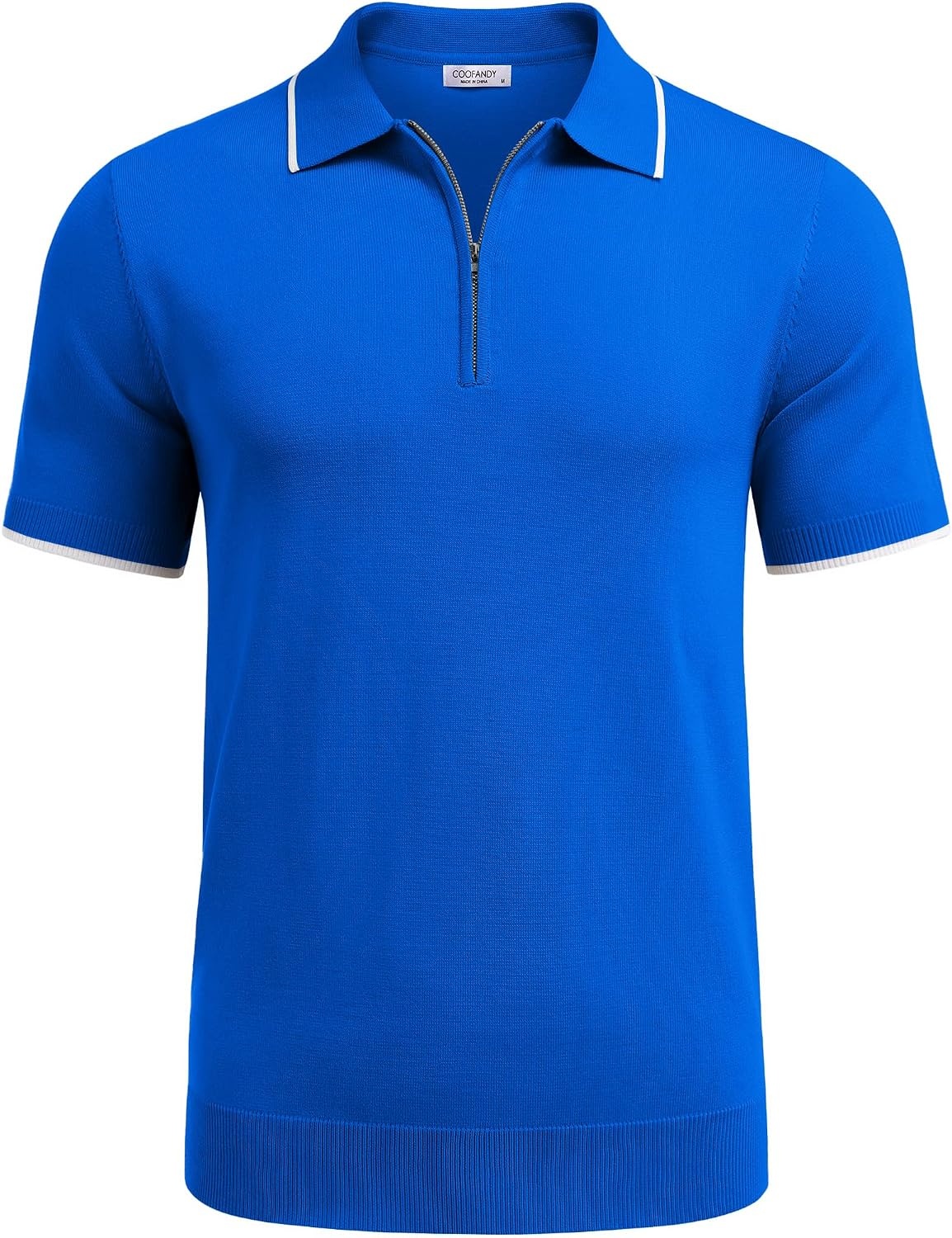image:imageCOOFANDY Mens Zipper Polo Shirt Casual Knit Short Sleeve Polo Golf T ShirtRoyal Blue