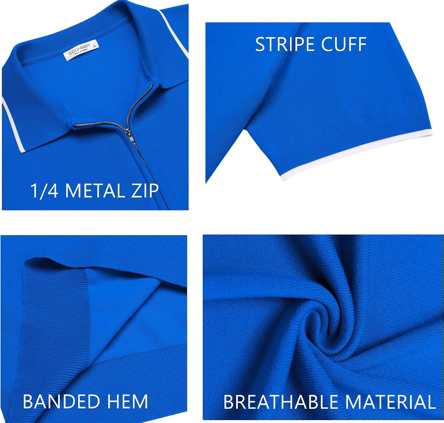 image:imageCOOFANDY Mens Zipper Polo Shirt Casual Knit Short Sleeve Polo Golf T ShirtRoyal Blue