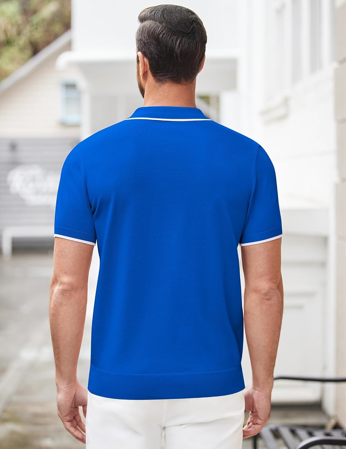 image:imageCOOFANDY Mens Zipper Polo Shirt Casual Knit Short Sleeve Polo Golf T ShirtRoyal Blue