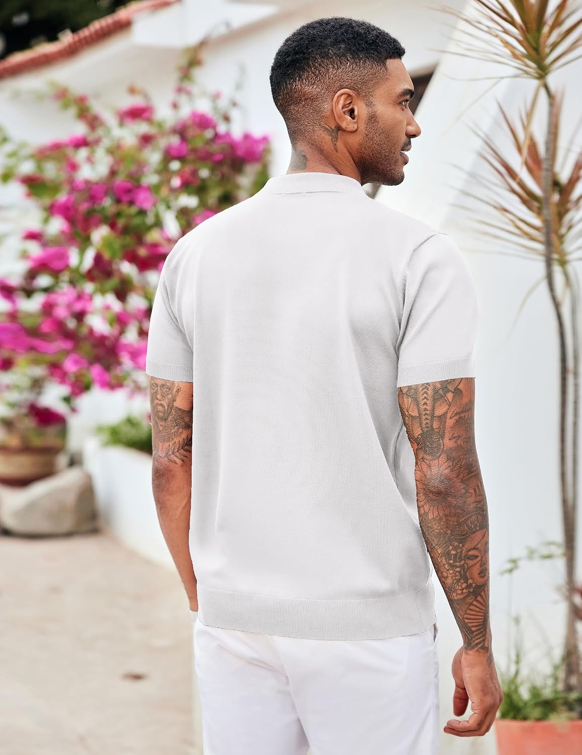 image:imageCOOFANDY Mens Zipper Polo Shirt Casual Knit Short Sleeve Polo Golf T ShirtSolid 01 White