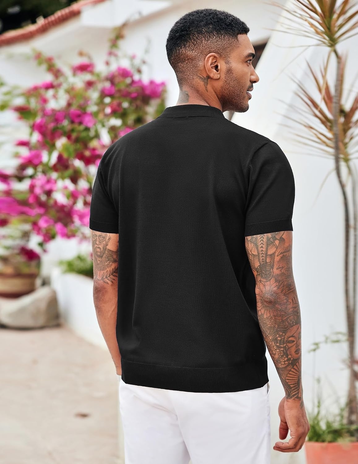 image:imageCOOFANDY Mens Zipper Polo Shirt Casual Knit Short Sleeve Polo Golf T ShirtSolid Black