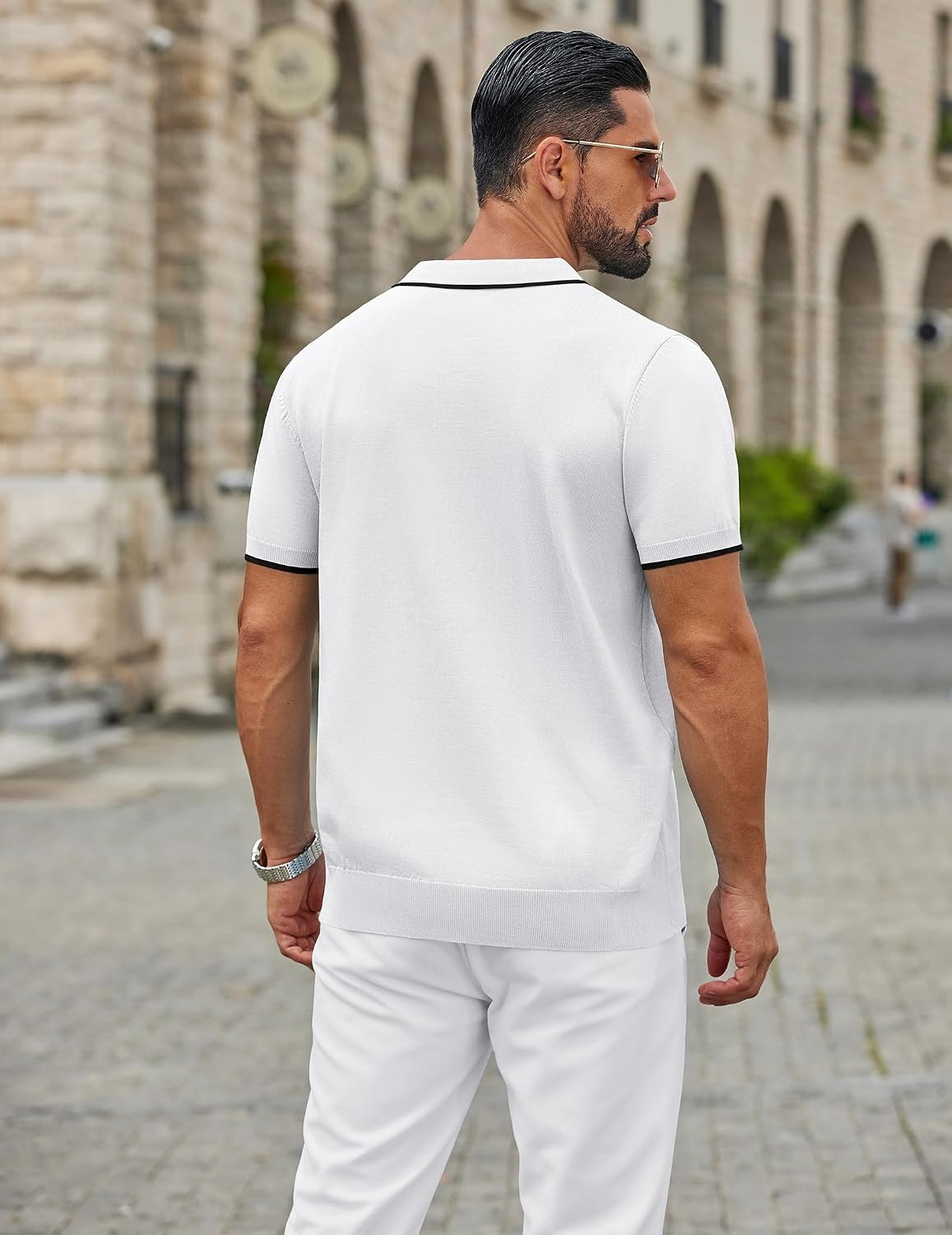 image:imageCOOFANDY Mens Zipper Polo Shirt Casual Knit Short Sleeve Polo Golf T ShirtWhite