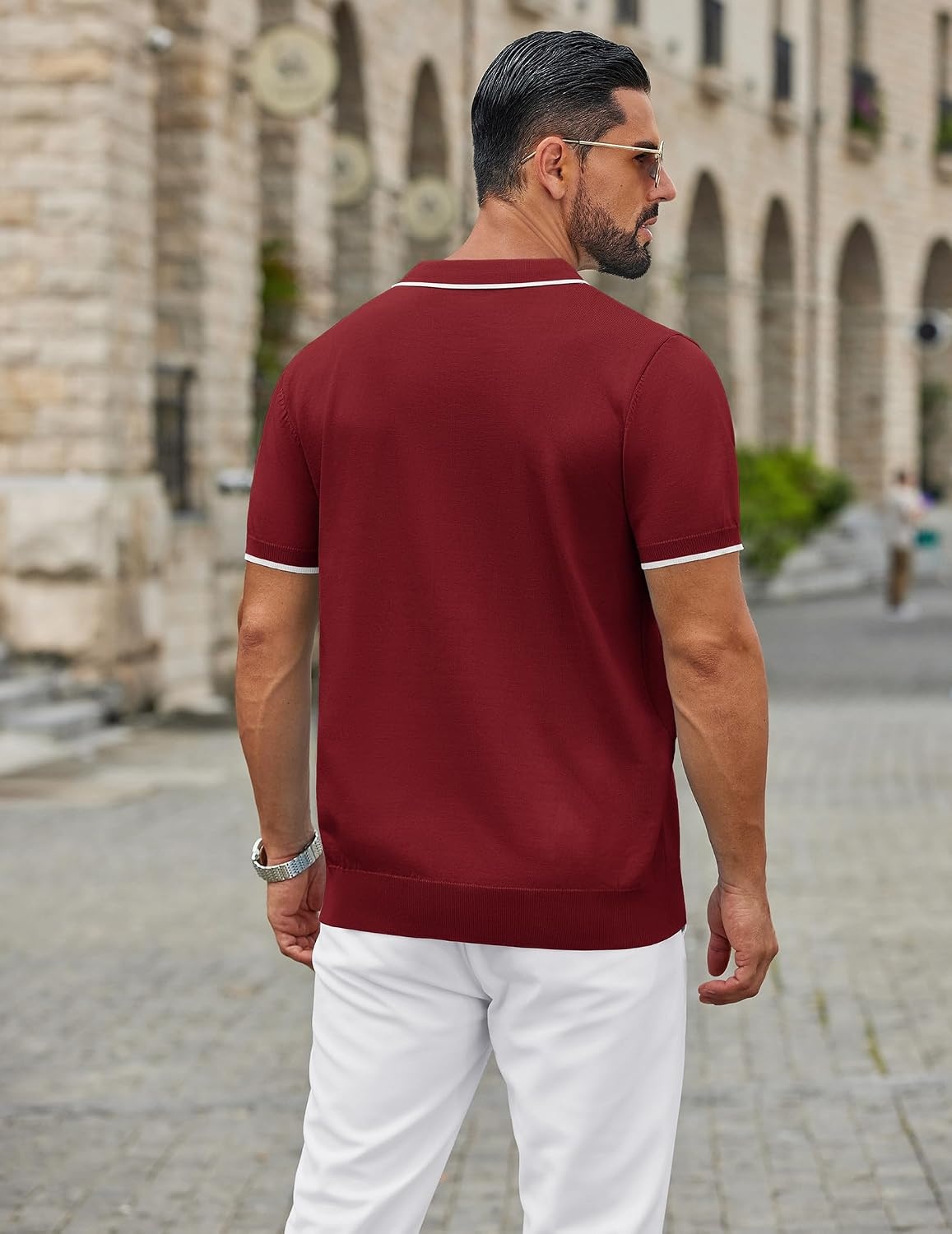 image:imageCOOFANDY Mens Zipper Polo Shirt Casual Knit Short Sleeve Polo Golf T ShirtWine Red