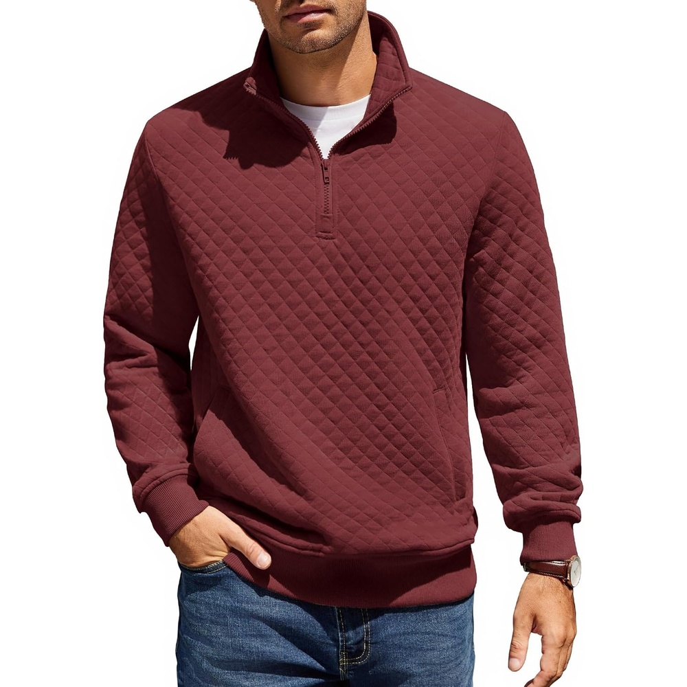 image:imageCOOFANDY Mens Quarter Zip Pullover Sweatshirt Casual Mock Neck Sweater 2026Red