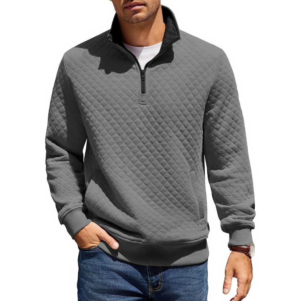 image:imageCOOFANDY Mens Quarter Zip Pullover Sweatshirt Casual Mock Neck Sweater 2026Zcontrast GrayBlack