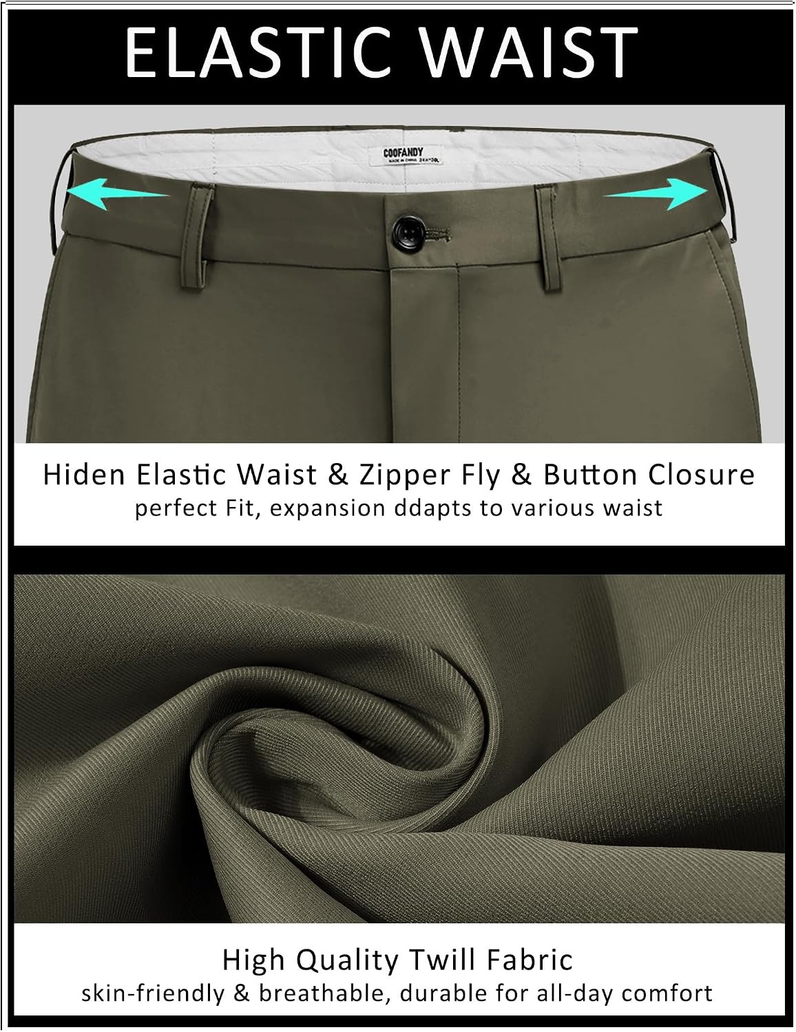 image:imageCOOFANDY Men Dress Pants Slim Fit Suit Pants Expandable Waist Casual SlacksArmy Green
