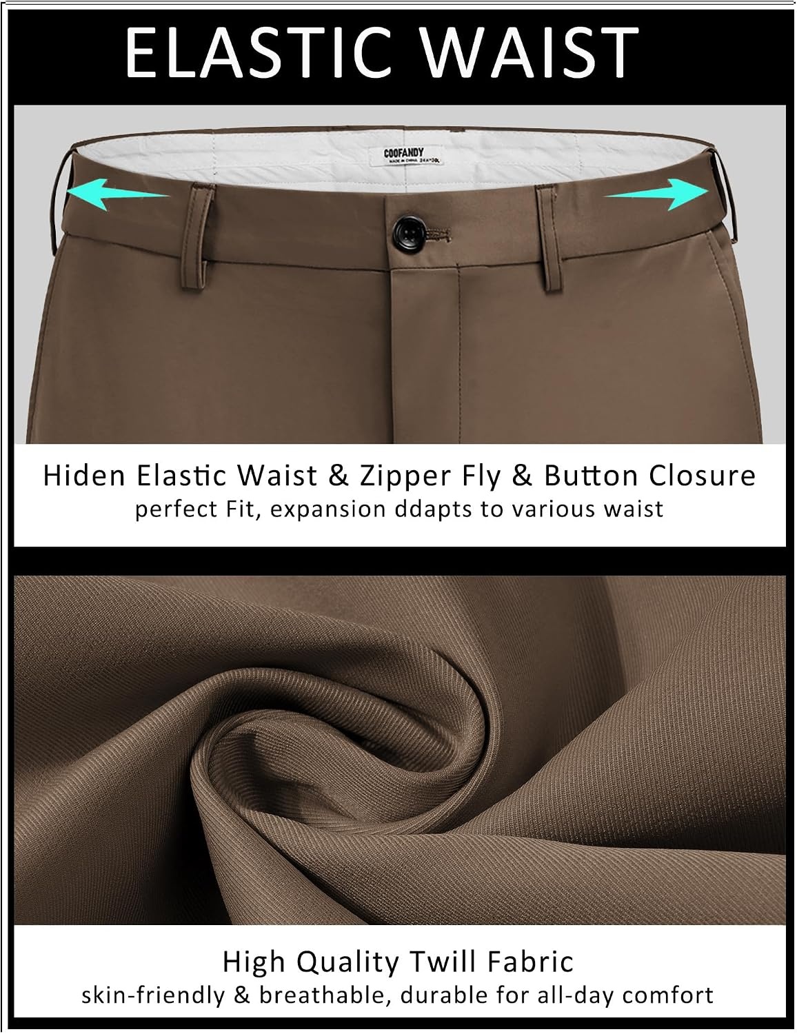 image:imageCOOFANDY Men Dress Pants Slim Fit Suit Pants Expandable Waist Casual SlacksBrown