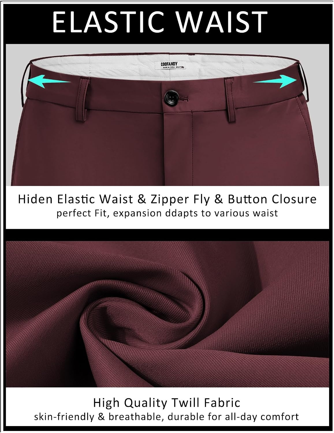 image:imageCOOFANDY Men Dress Pants Slim Fit Suit Pants Expandable Waist Casual SlacksDark Red