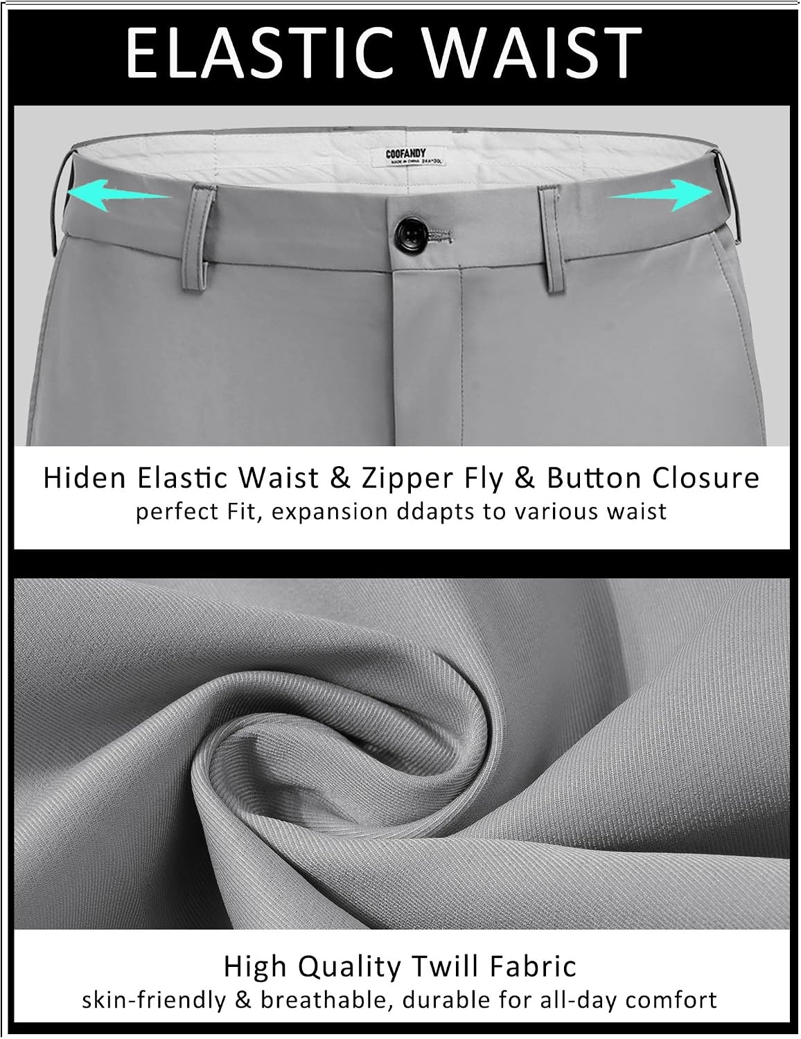 image:imageCOOFANDY Men Dress Pants Slim Fit Suit Pants Expandable Waist Casual SlacksLight Grey