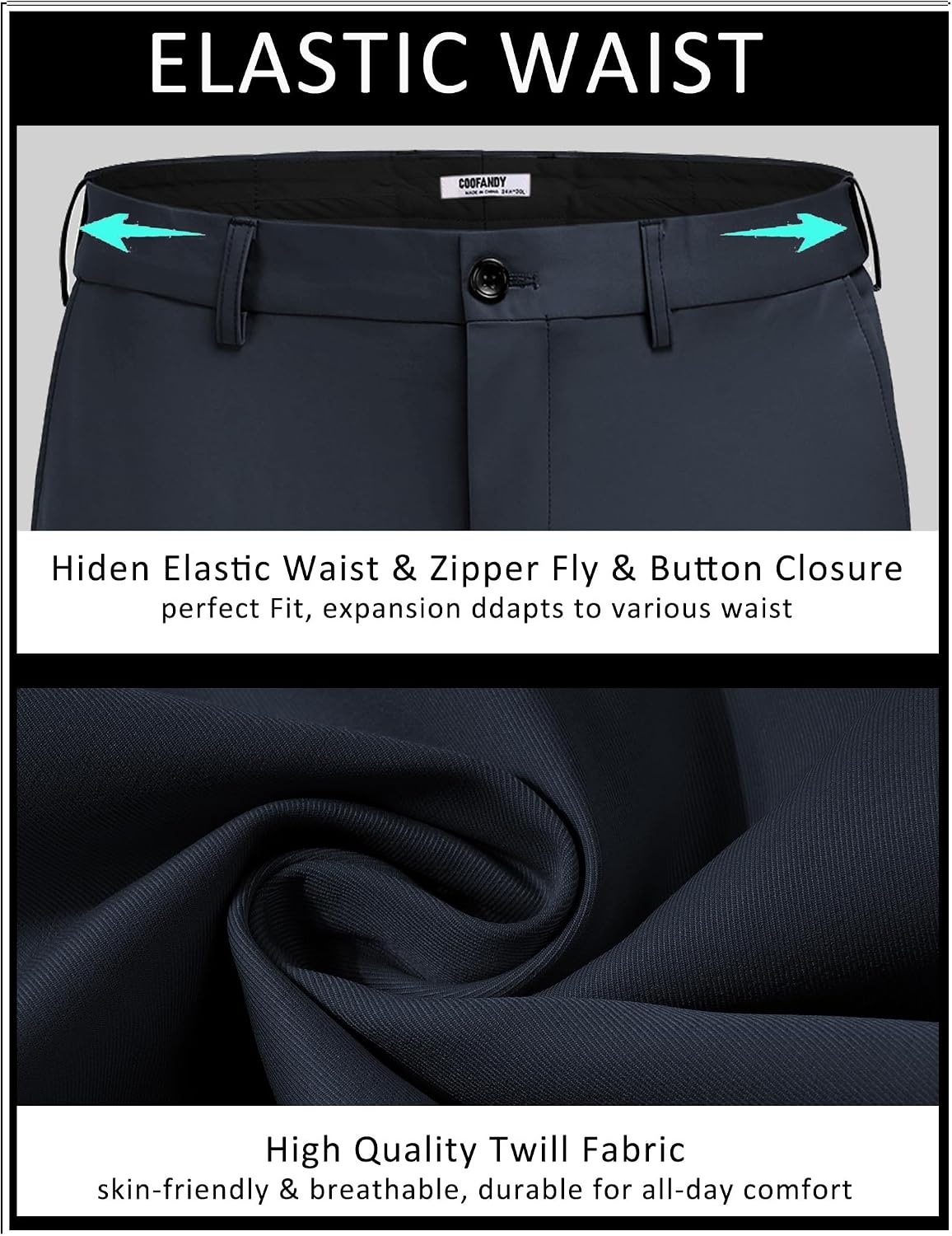image:imageCOOFANDY Men Dress Pants Slim Fit Suit Pants Expandable Waist Casual SlacksNavy Blue