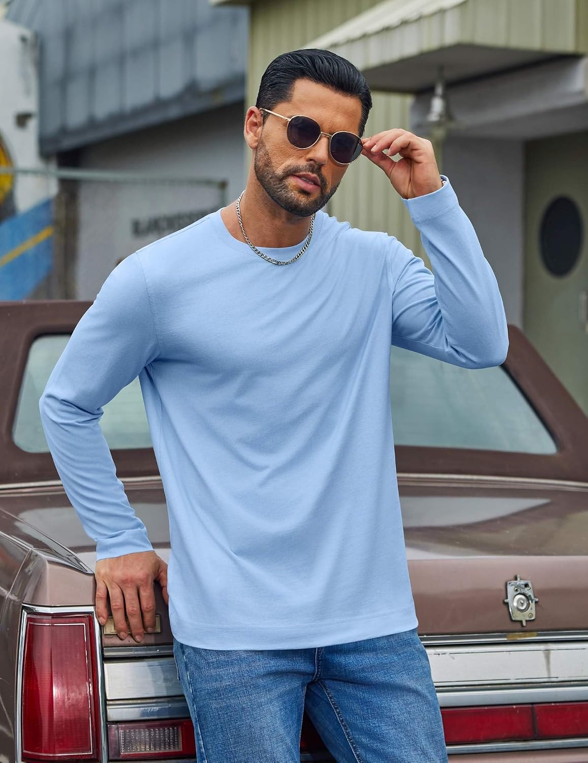 image:imageCOOFANDY Mens Long Sleeve Tee Shirts Cotton Casual Basic TShirtsLight Blue