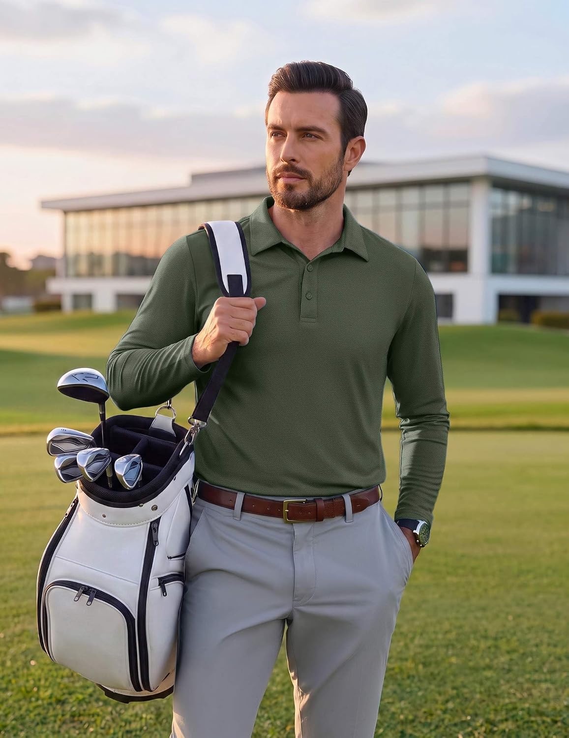 image:imageCOOFANDY Mens Polo Shirts Long Sleeve UPF 50 Moisture Wicking Golf ShirtArmy Green