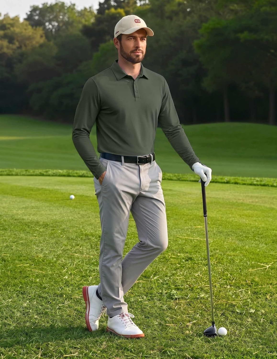 image:imageCOOFANDY Mens Polo Shirts Long Sleeve UPF 50 Moisture Wicking Golf ShirtArmy Green