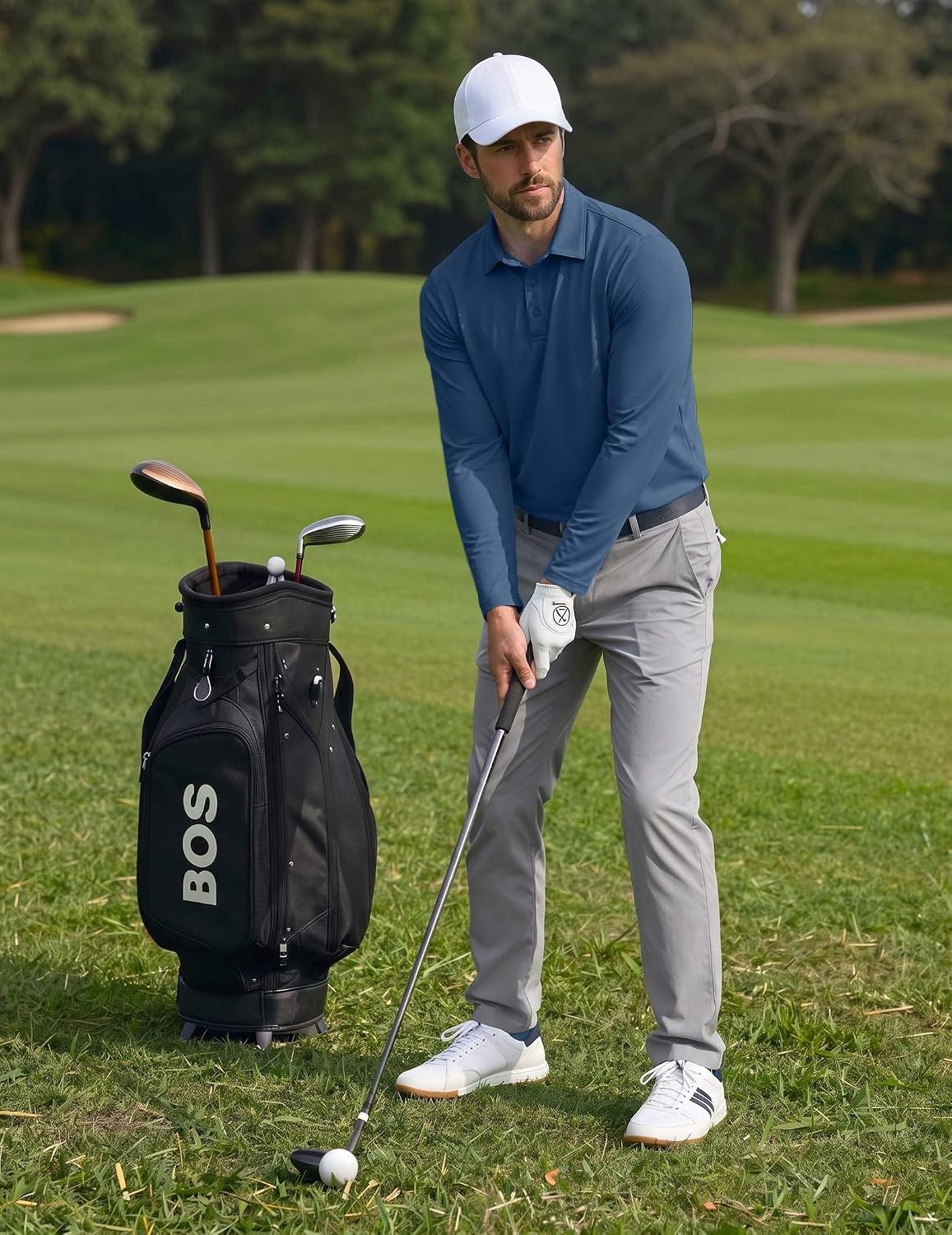 image:imageCOOFANDY Mens Polo Shirts Long Sleeve UPF 50 Moisture Wicking Golf ShirtDemin Blue