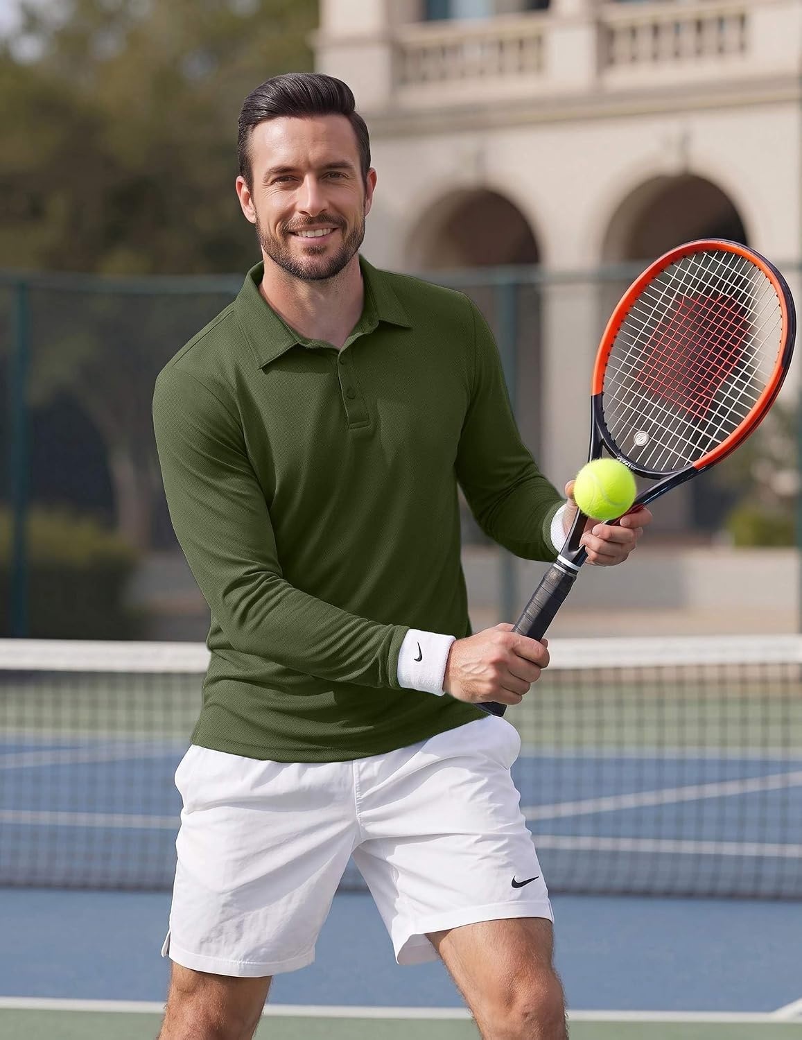 image:imageCOOFANDY Mens Polo Shirts Long Sleeve UPF 50 Moisture Wicking Golf ShirtOlive Green