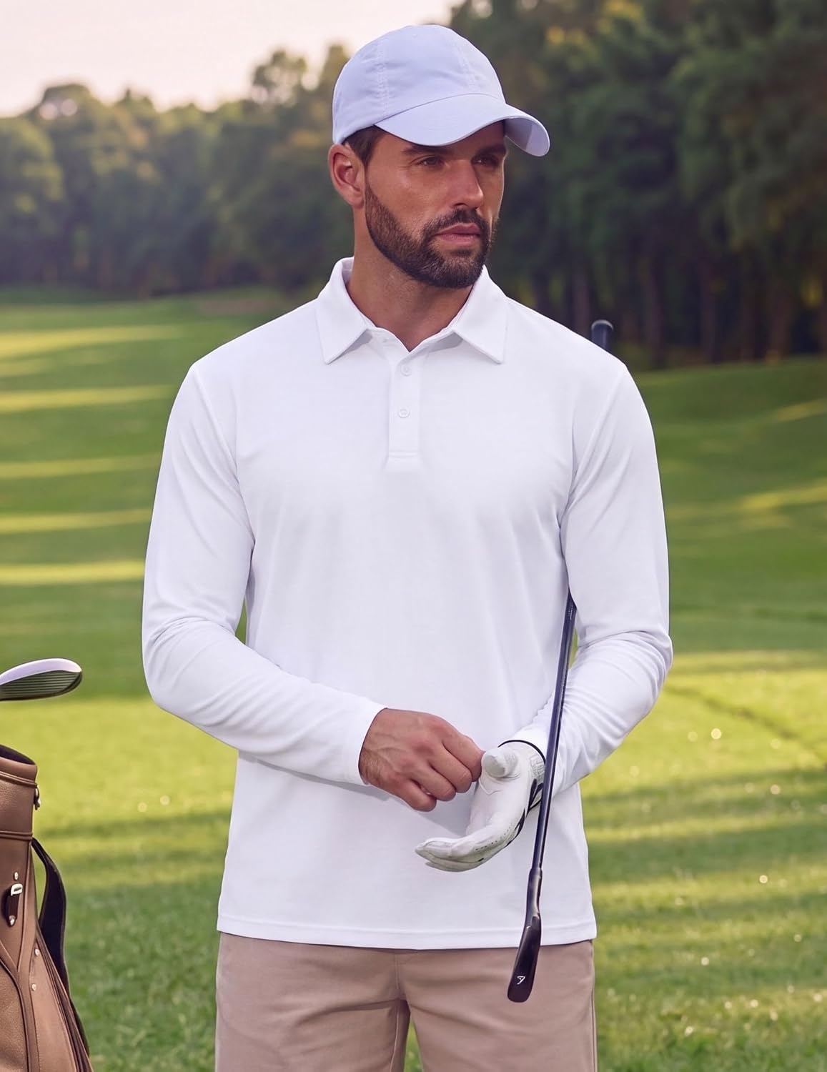 image:imageCOOFANDY Mens Polo Shirts Long Sleeve UPF 50 Moisture Wicking Golf ShirtWhite