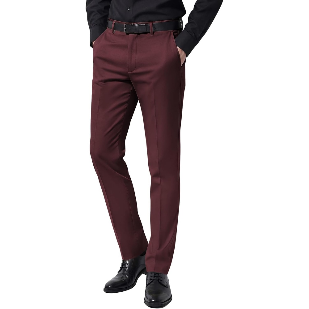 image:imageCOOFANDY Men Dress Pants Slim Fit Suit Pants Expandable Waist Casual SlacksDark Red