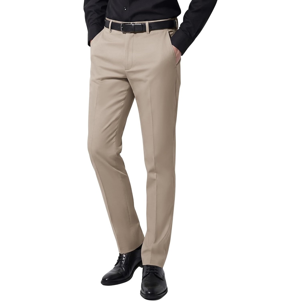 image:imageCOOFANDY Men Dress Pants Slim Fit Suit Pants Expandable Waist Casual SlacksLight Khaki