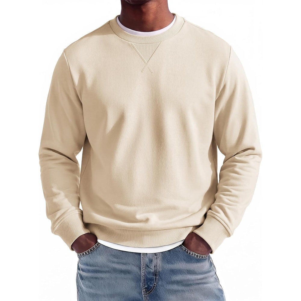 image:imageCOOFANDY Mens Crewneck Sweatshirt Lightweight Casual Fall Winter PulloversBeige