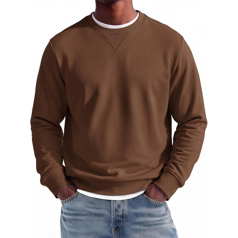 image:imageCOOFANDY Mens Crewneck Sweatshirt Lightweight Casual Fall Winter PulloversBrown