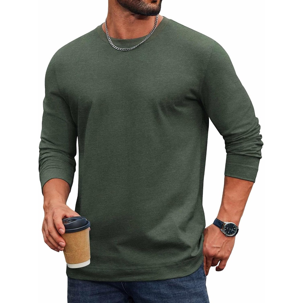 image:imageCOOFANDY Mens Long Sleeve Tee Shirts Cotton Casual Basic TShirtsDark Green