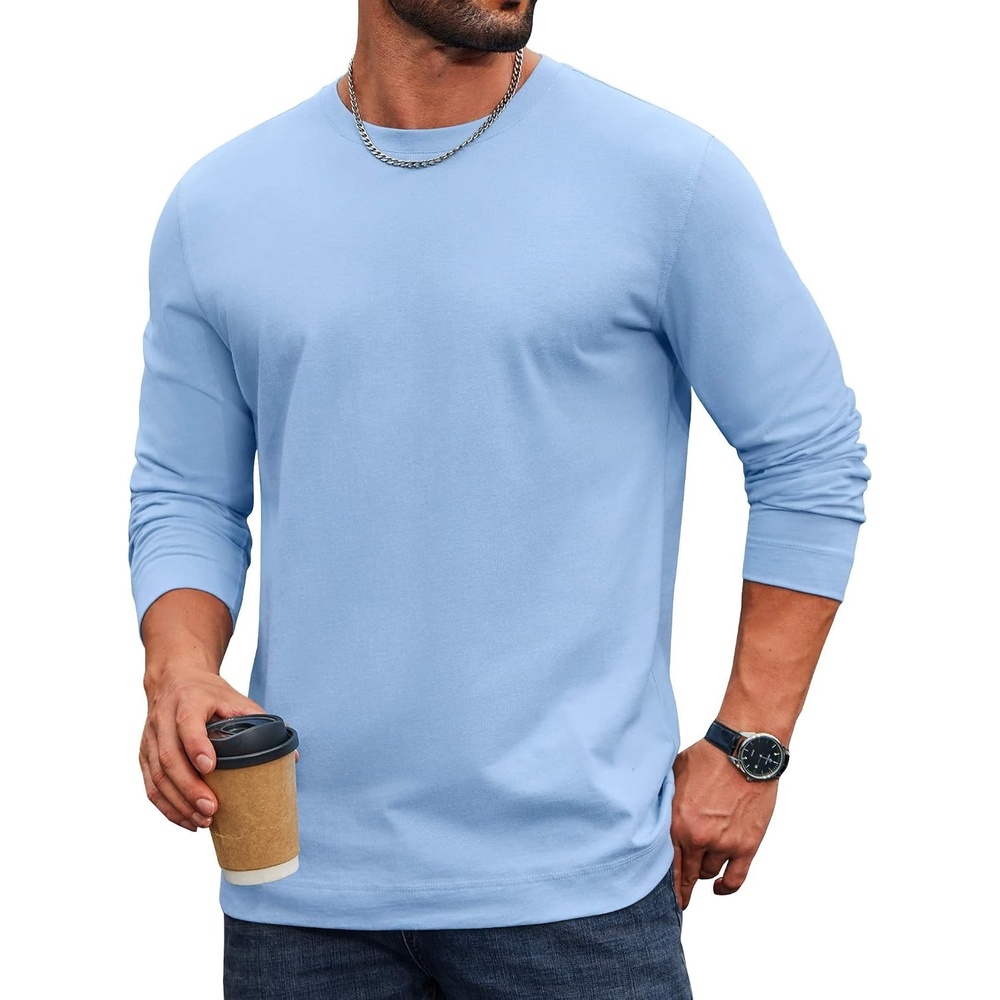 image:imageCOOFANDY Mens Long Sleeve Tee Shirts Cotton Casual Basic TShirtsLight Blue