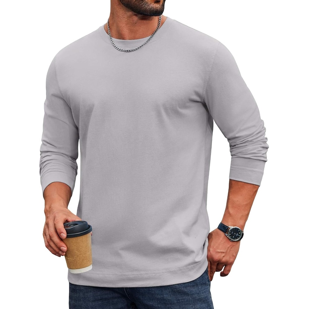 image:imageCOOFANDY Mens Long Sleeve Tee Shirts Cotton Casual Basic TShirtsLight Gray
