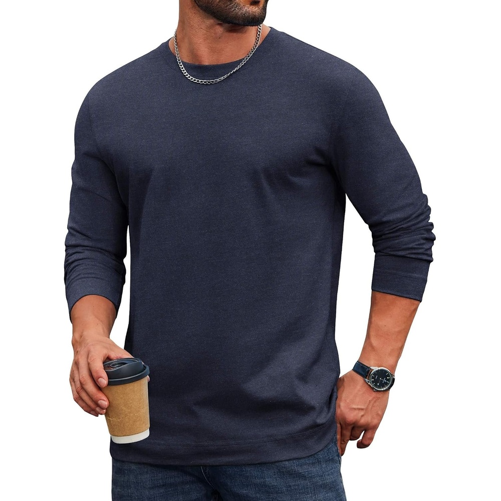 image:imageCOOFANDY Mens Long Sleeve Tee Shirts Cotton Casual Basic TShirtsMidnight Blue