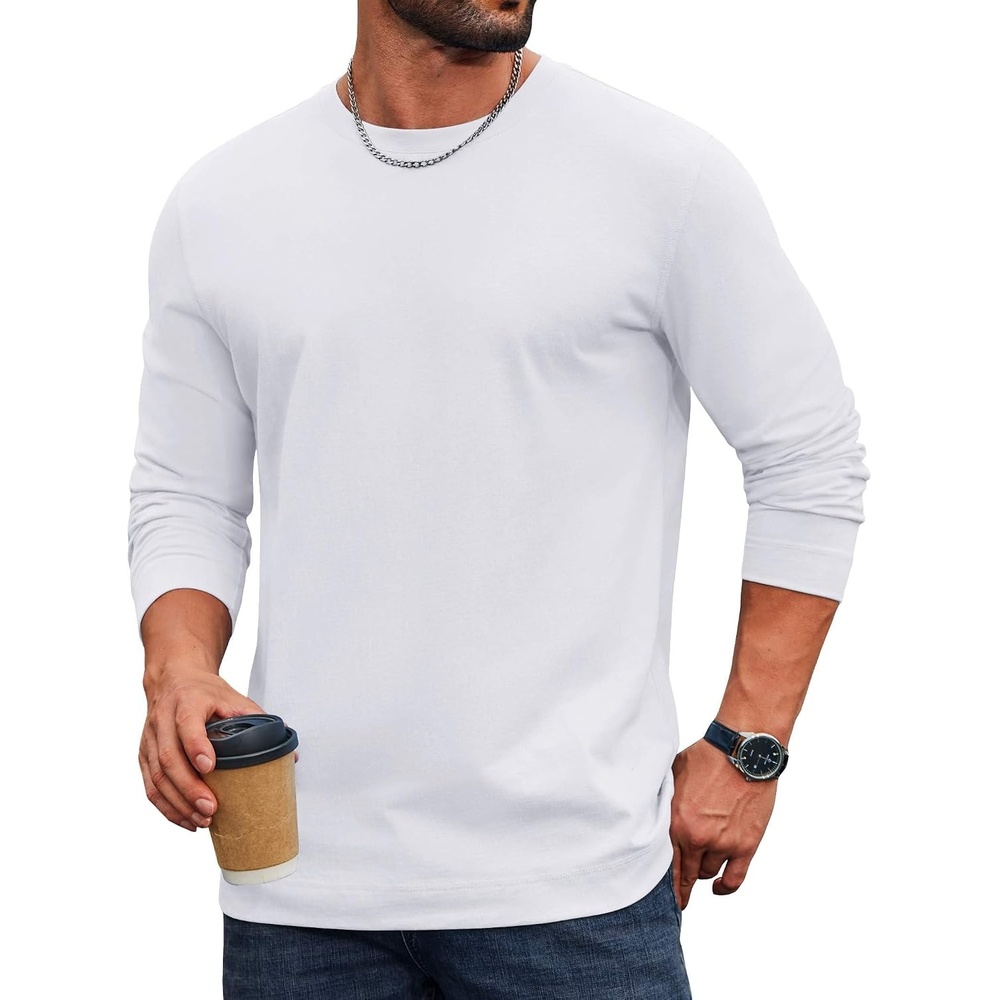 image:imageCOOFANDY Mens Long Sleeve Tee Shirts Cotton Casual Basic TShirtsWhite