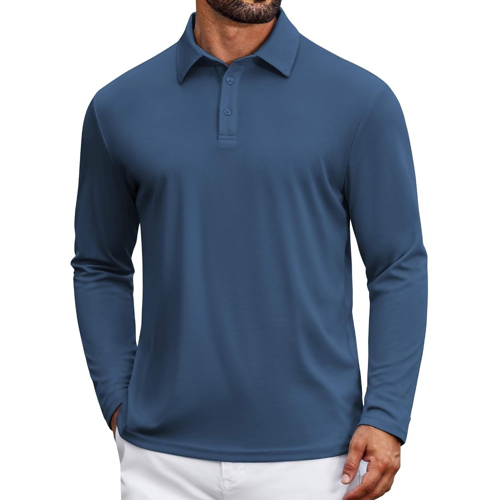 image:imageCOOFANDY Mens Polo Shirts Long Sleeve UPF 50 Moisture Wicking Golf ShirtDemin Blue