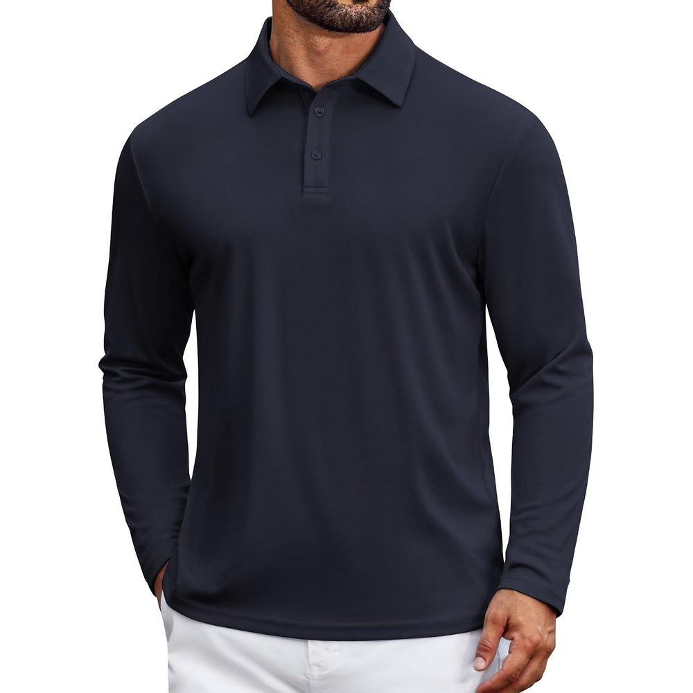 image:imageCOOFANDY Mens Polo Shirts Long Sleeve UPF 50 Moisture Wicking Golf ShirtNavy Blue
