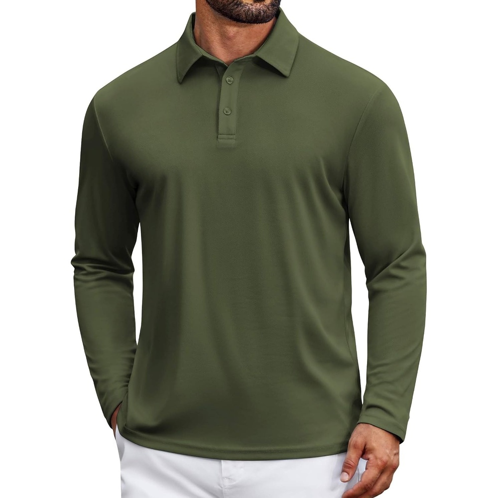image:imageCOOFANDY Mens Polo Shirts Long Sleeve UPF 50 Moisture Wicking Golf ShirtOlive Green