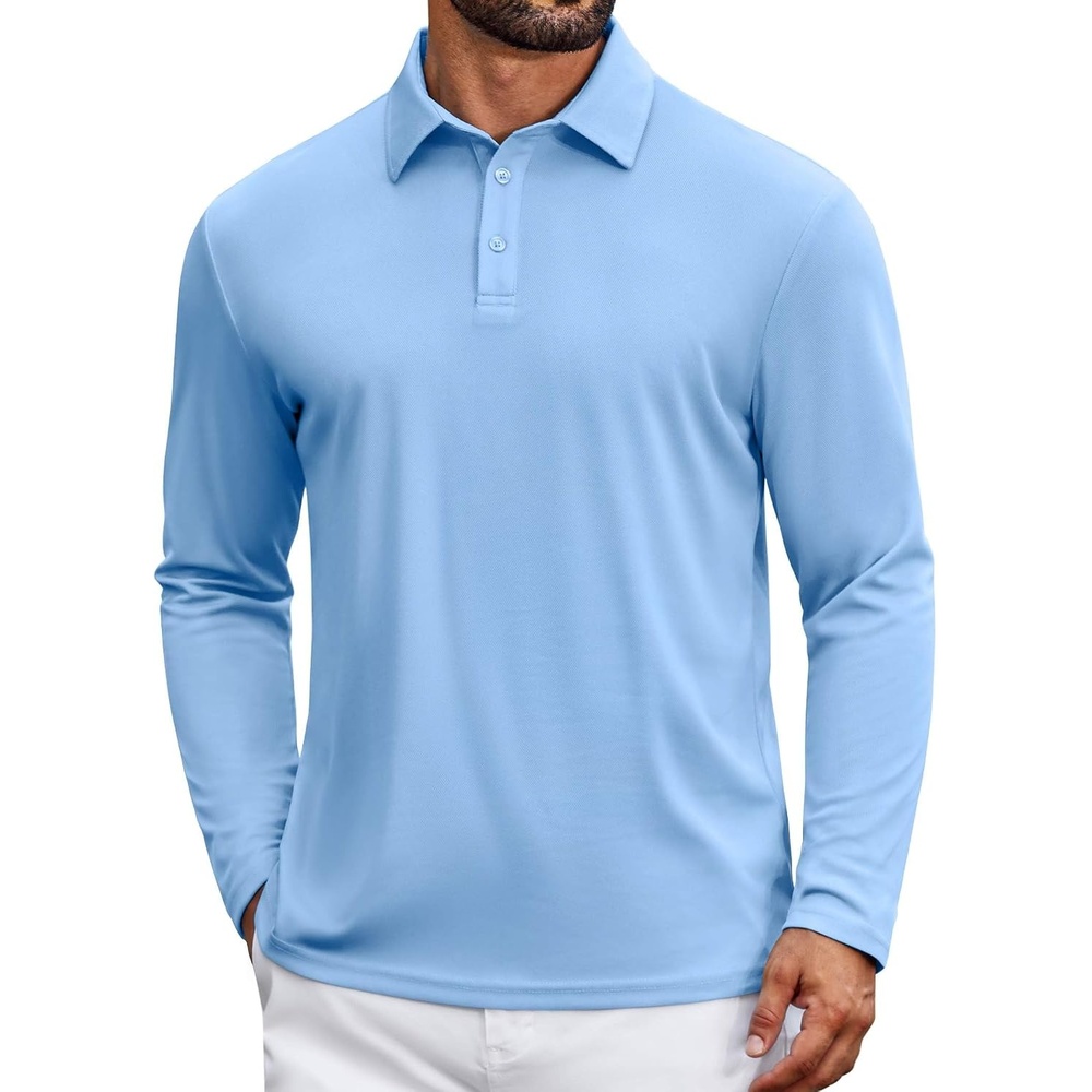 image:imageCOOFANDY Mens Polo Shirts Long Sleeve UPF 50 Moisture Wicking Golf ShirtSky Blue