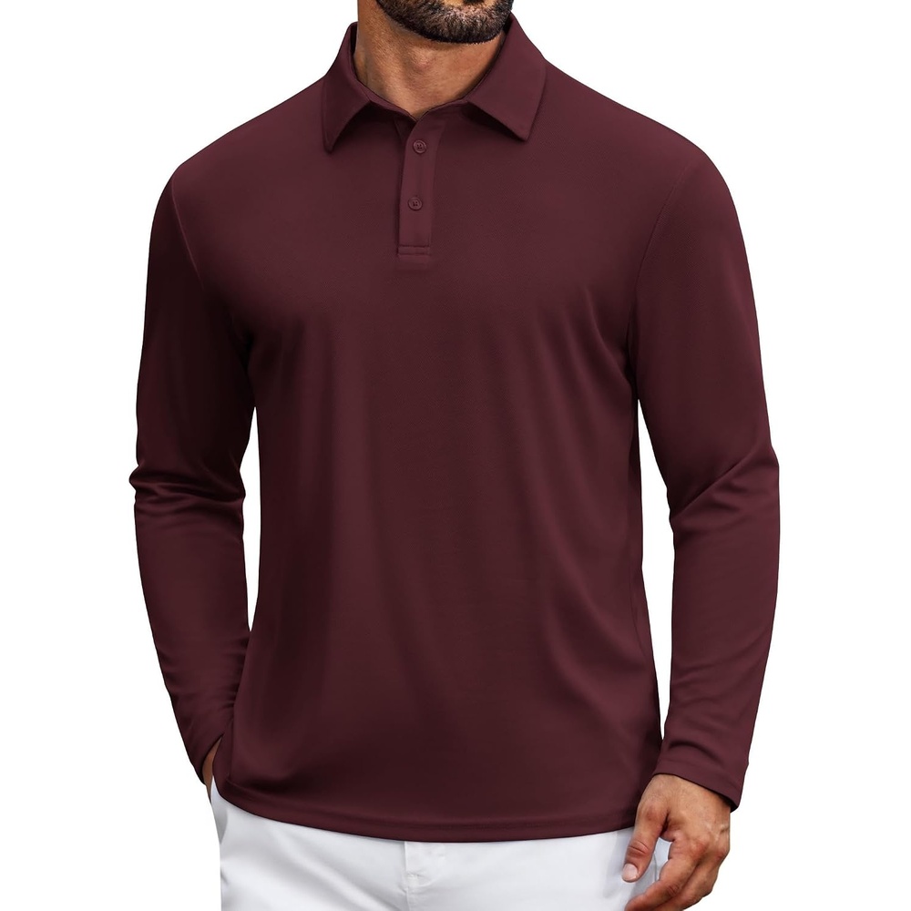 image:imageCOOFANDY Mens Polo Shirts Long Sleeve UPF 50 Moisture Wicking Golf ShirtWine Red