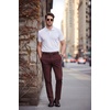 COOFANDY Men Dress Pants Slim Fit Suit Pants Expandable Waist Casual Slacks(Dark Red)