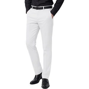 COOFANDY Men Dress Pants Slim Fit Suit Pants Expandable Waist Casual Slacks(White)